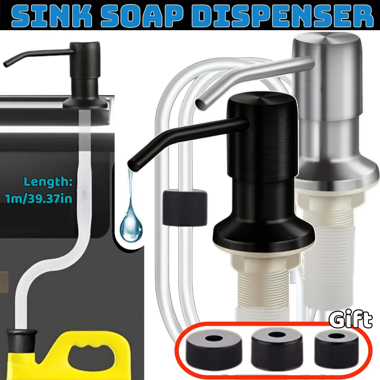 

Integrated Dish Soap Dispenser with Extension Tube Kit for Kitchen Sink Washbasin Liquid Press Pump Dispenser Bathroom Additions