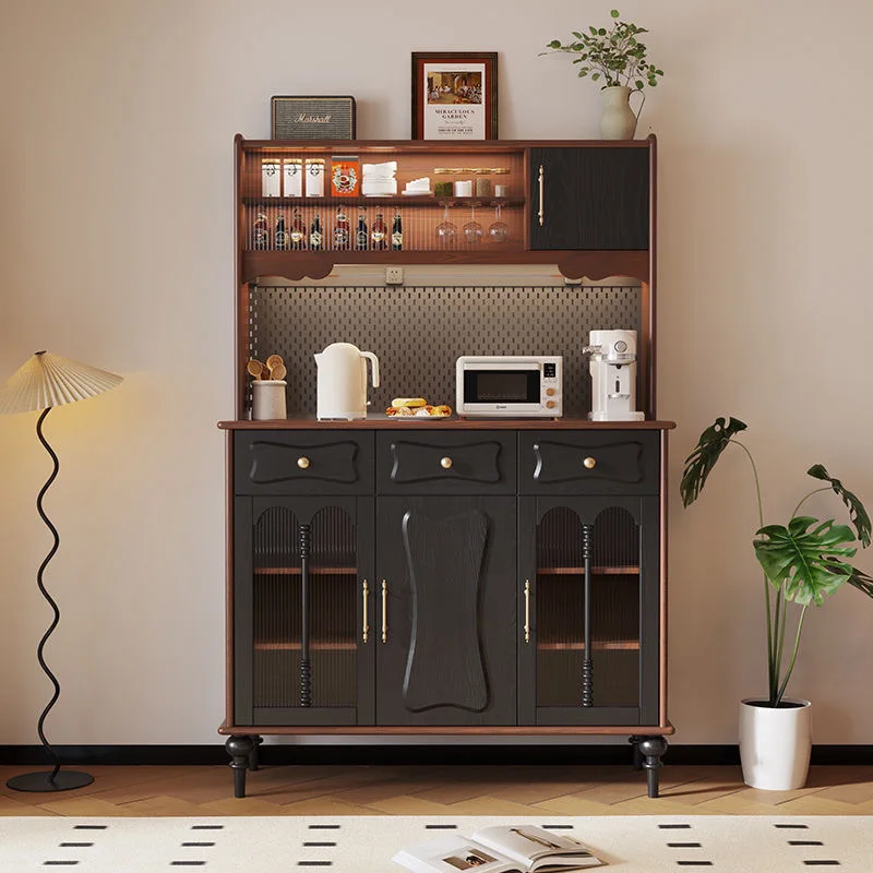 

Retro dining side cabinet integrated against the wall Solid wood restaurant storage locker Premium wine cabinet