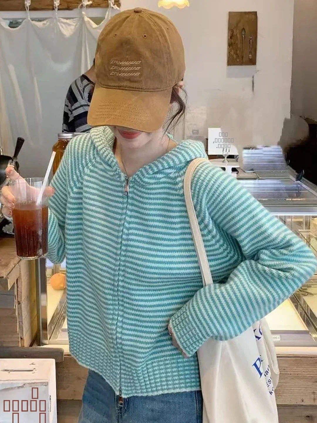 الكورية Sle كسول شريط قلنسوة بسحاب المرأة سترة مشغولة من الصوف الخريف الشتاء الراقية مشاعر ملابس خارجية سترة مريحة