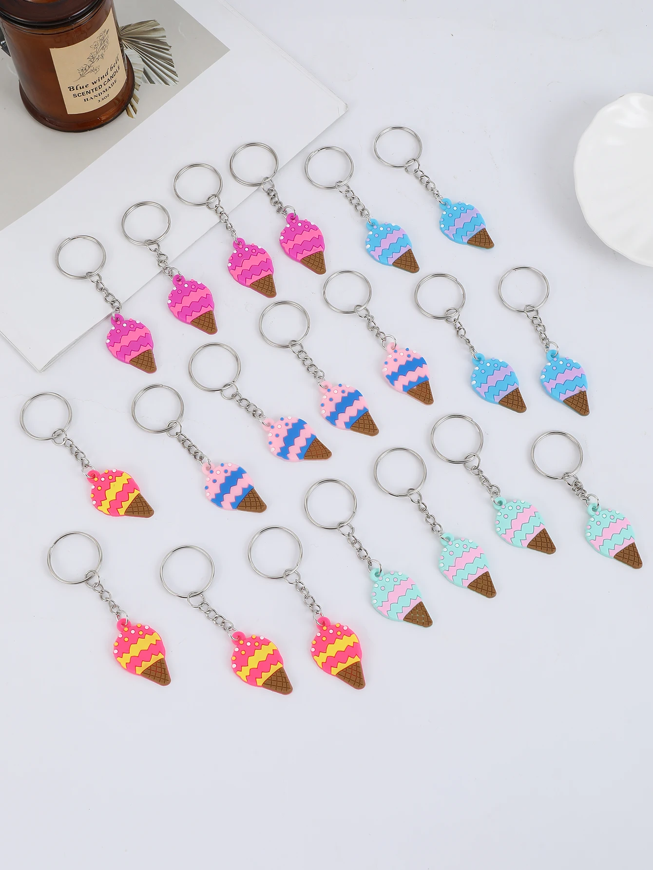 20 cute PVC Cartoon popular iceCream key ring package decorated with a key ring suitable for party gifts holiday supplies back