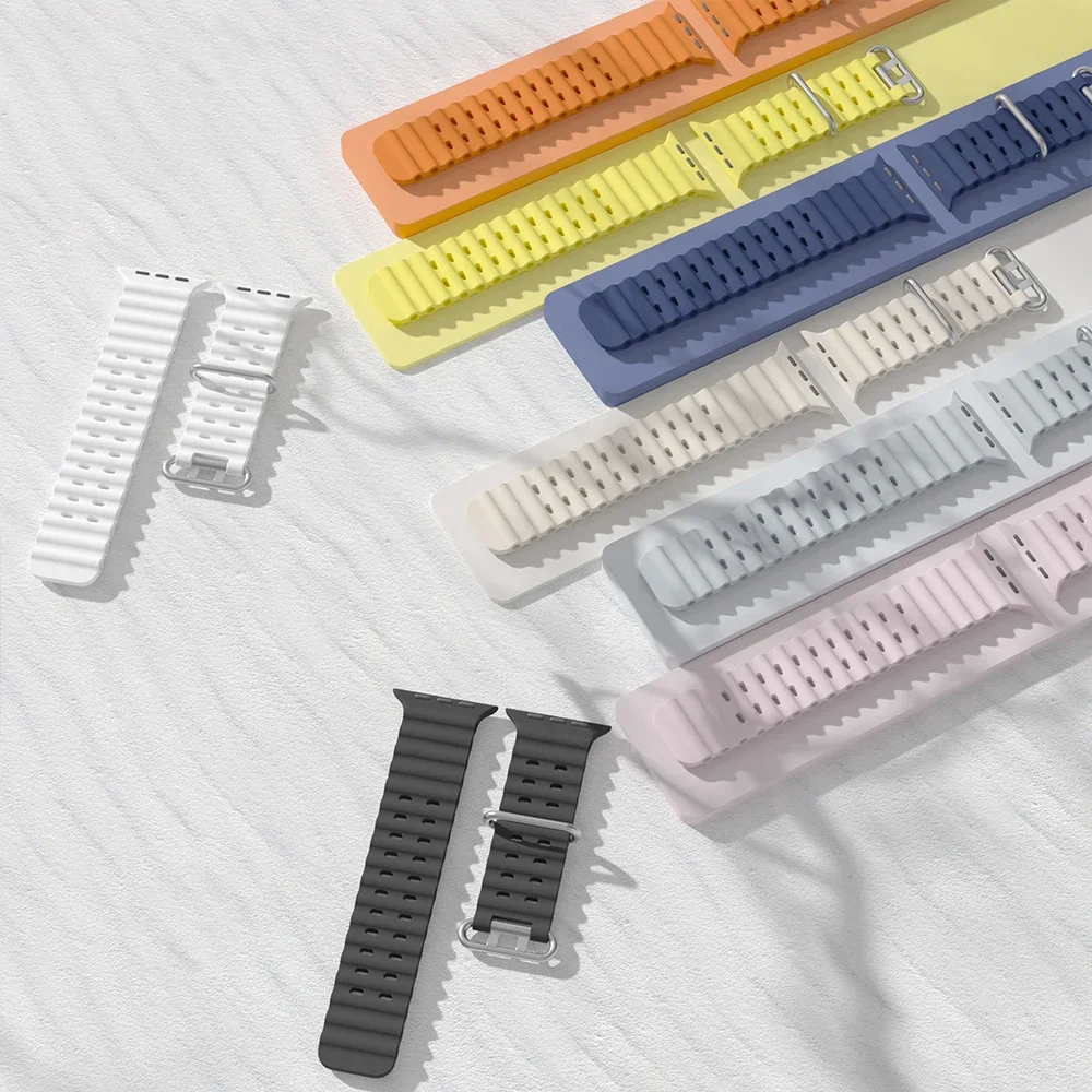 Correa oceánica para Apple Watch Series 10, 9, 7, 8, 5, 6 SE, pulsera de silicona, Correa para iWatch Ultra 49mm 45mm 46mm 42mm 44/40/41mm