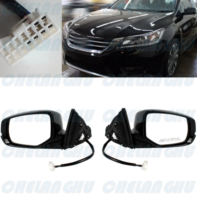 For Honda Accord 2013 2014 2015 2016 US Version 1 Pair 6 Pins Black Painted Heated Power Adjust Rearview Mirror Assembly