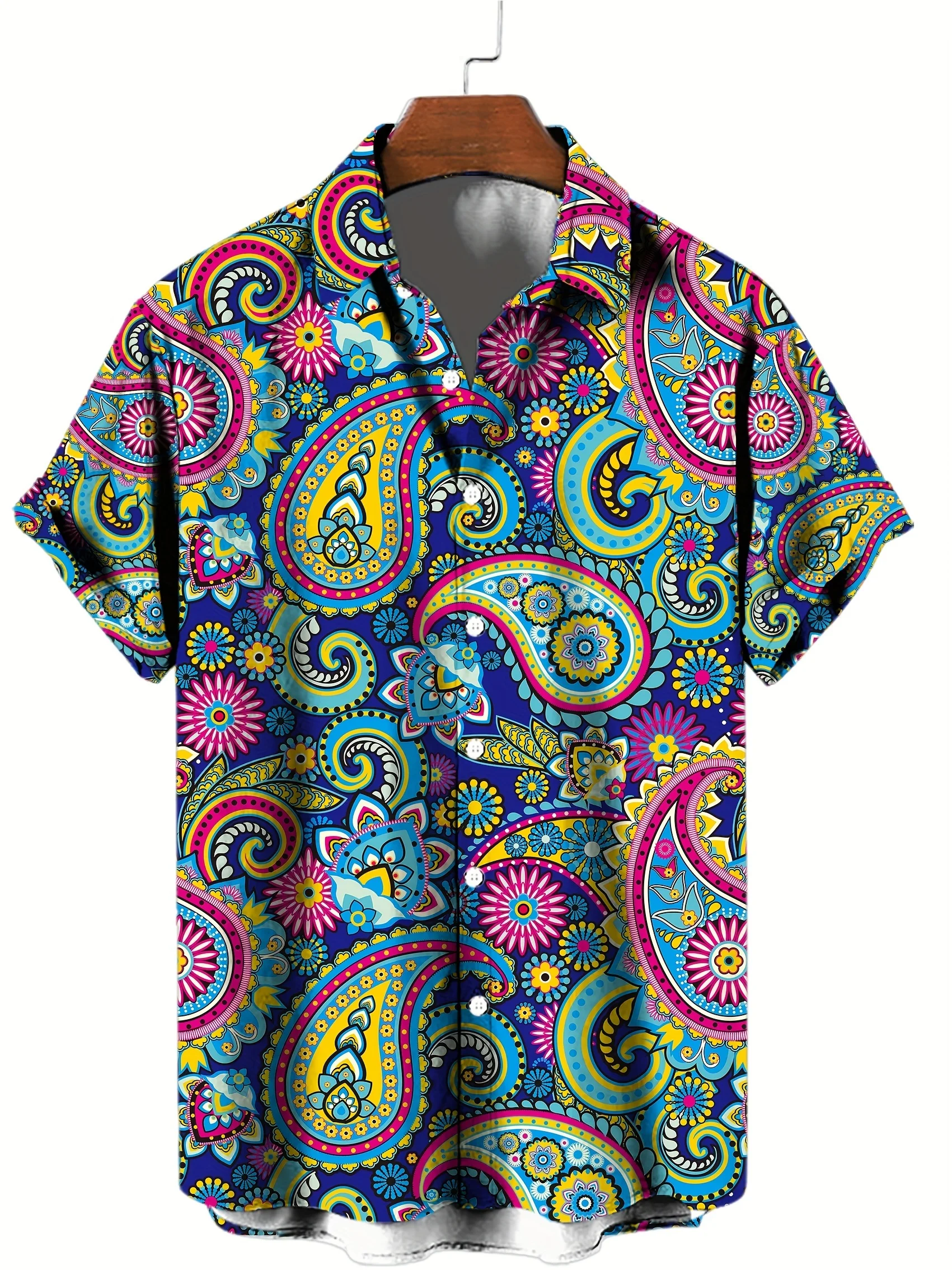 Novelty Paisley 3D Printed Shirt Summer Casual Breathable Men's Button Short Sleeve Tops Street Fashion Trendy Vintage Shirts