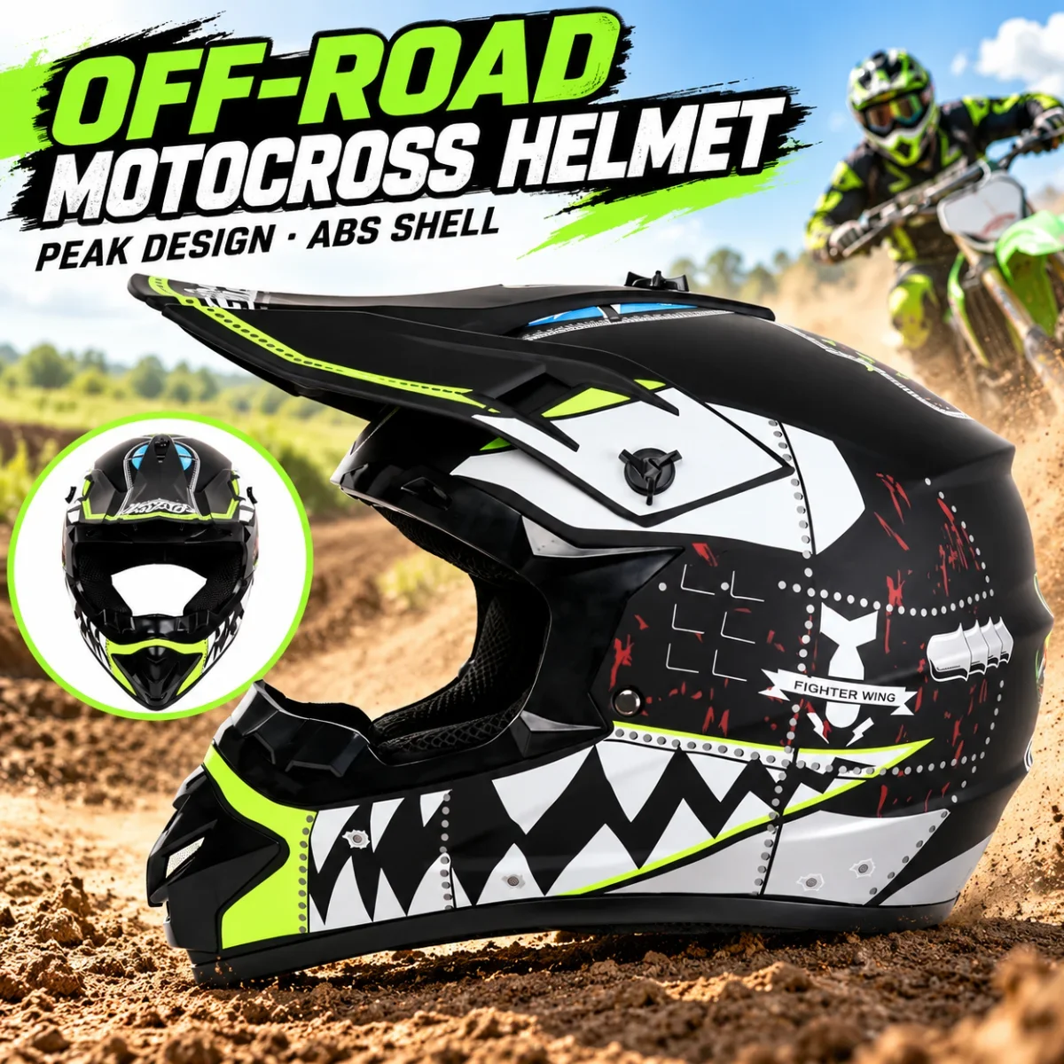 Adult Motocross Helmet with Peak ABS Off Road Motorcycle Helmet for Dirt Bike Riding