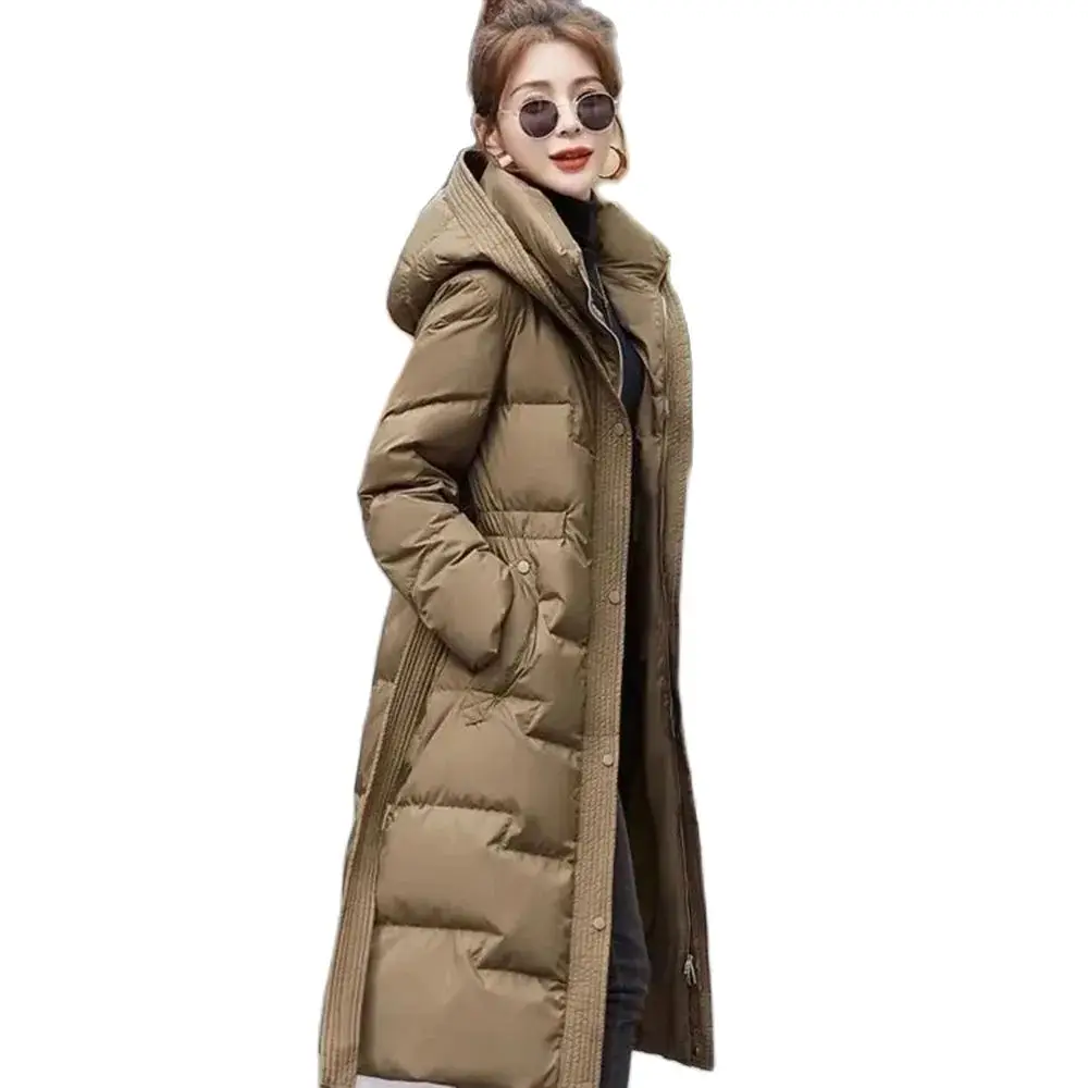 

2024 Off-season Explosions Fashion High-end Temperament In The Long Leisure Over-the-knee Belt White Duck Down Warm Coat Women