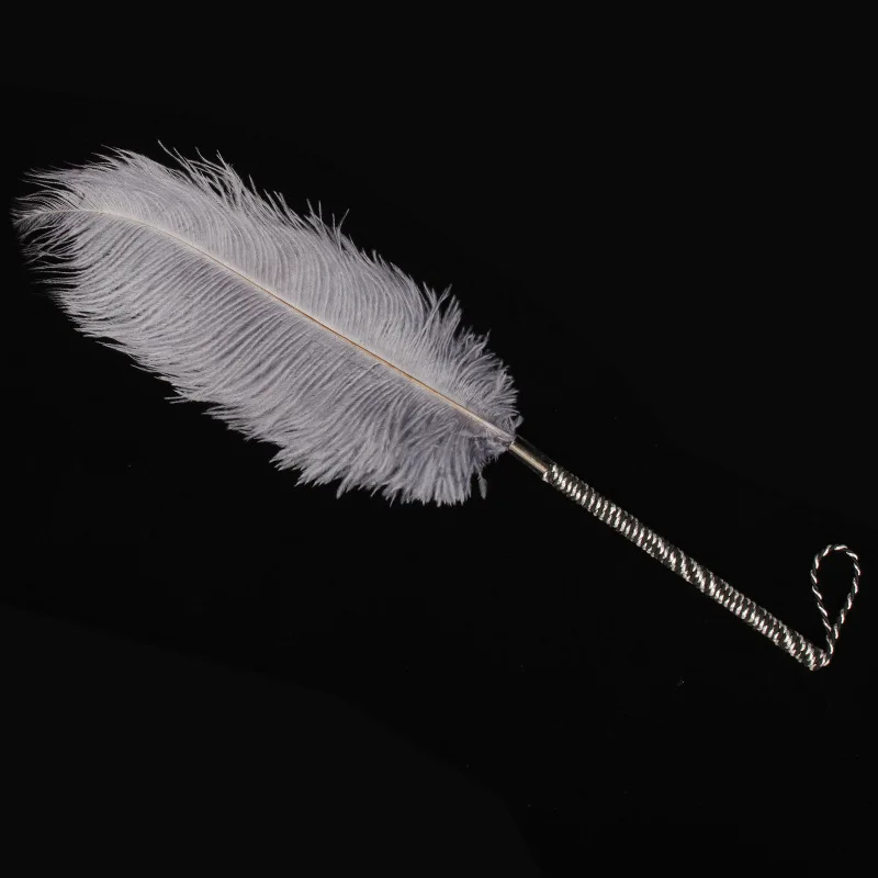 40cm Genuine Ostrich Feather Horse Whip Paddle,Cosplay Performance Props with Wrist Strap