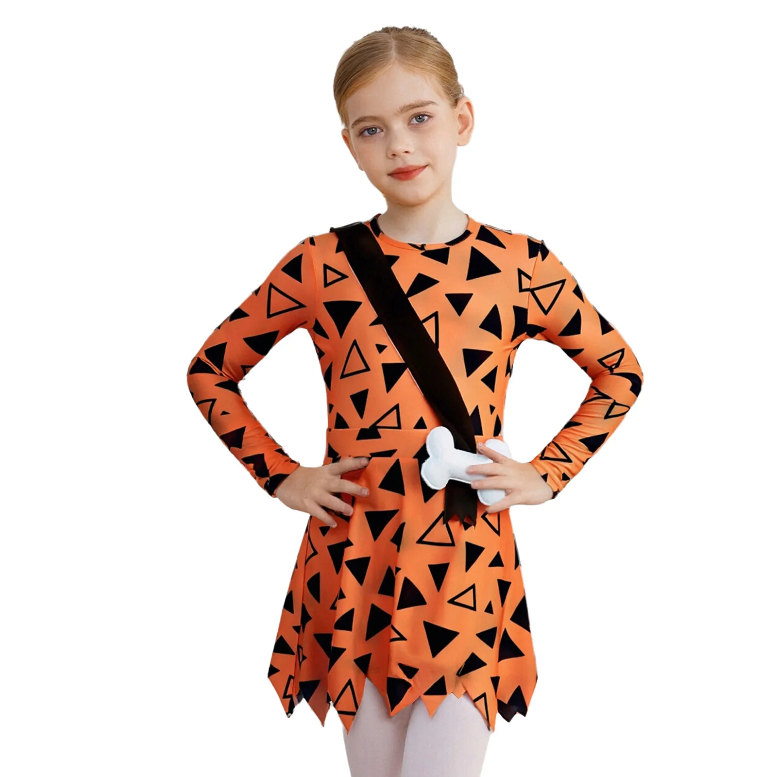 

Kids Girls Cavegirls Cowgirl Cosplay Jumpsuit with 3D Bone Decoration Shoulder Strap Skirt for Halloween Carnival Outfits