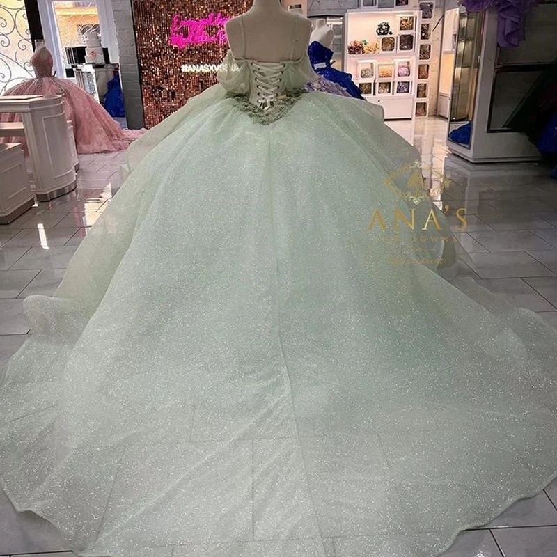 ANGELSBRIDEP Sábio Verde Vestido Quinceanera 15 Anos de Idade Mexicano Menina Partido Lace Apliques Flores Espartilho Vestidos De Quinceañera