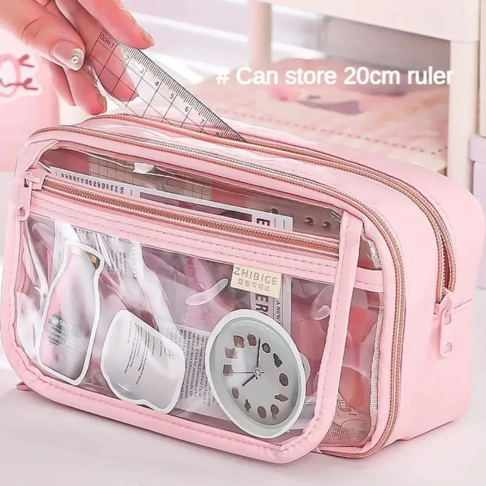 Multi-layer Transparent Pencil case Zipper Waterproof Transparent Pen Bag Cute Macaron Stationery Box Female/Girls