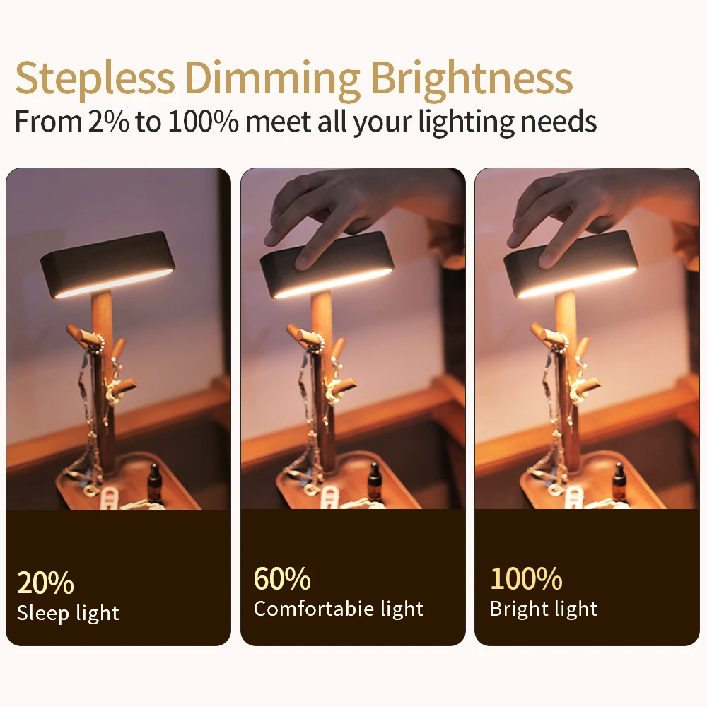 Imagem -05 - Nordic Wood Led Desk Lamp Bandeja de Armazenamento de Ramos Lâmpada de Mesa de Noz Preta Regulável Rotação de 360 ° Prateleira de Armazenamento de Jóias para Quarto