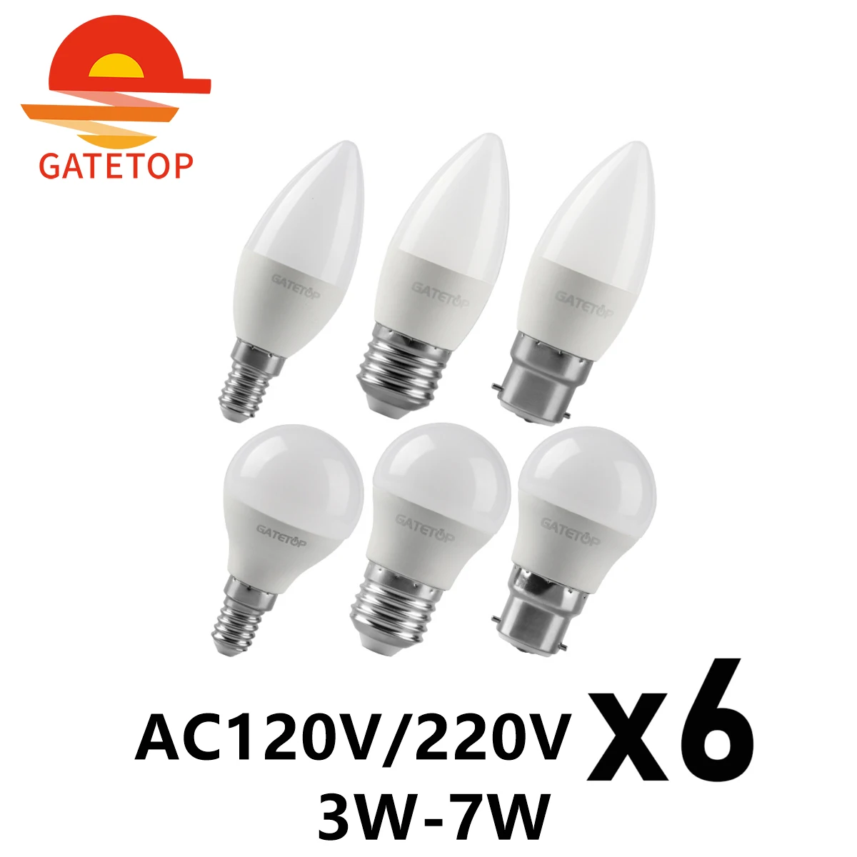 LED candle light mini bulb light AC120V/220V E27 E14 B22 no strobe warm white light 3W-7W is suitable for home office lighting