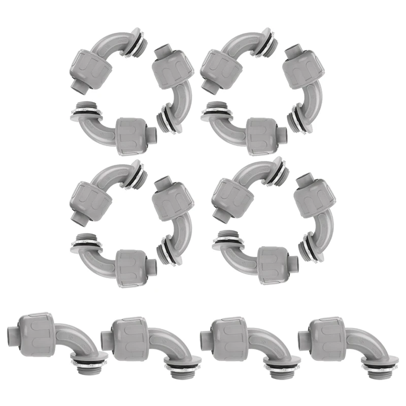 

1/2 Inch Liquid Tight Connector PVC Flexible Electrical Conduit Fittings 90 Degree Conduit Connector Fittings(16 Pieces)