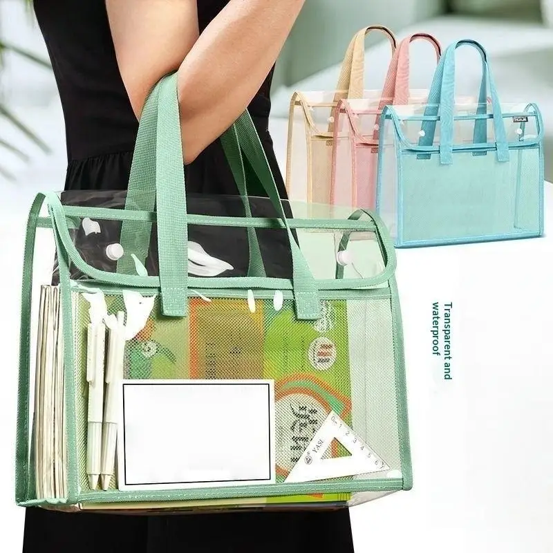 Transparent Exam Tote Bag Waterproof PVC Clear Handbag Leak Proof for Students School Exam Beach Snack Storage