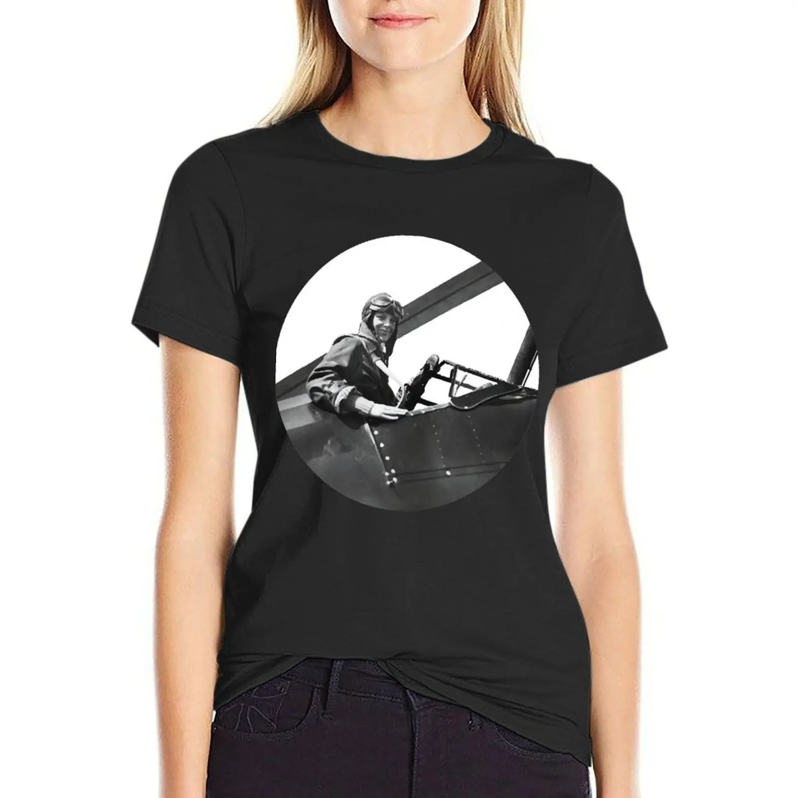

Amelia Earhart T-Shirt tops anime summer tops blacks cropped t shirts for Women