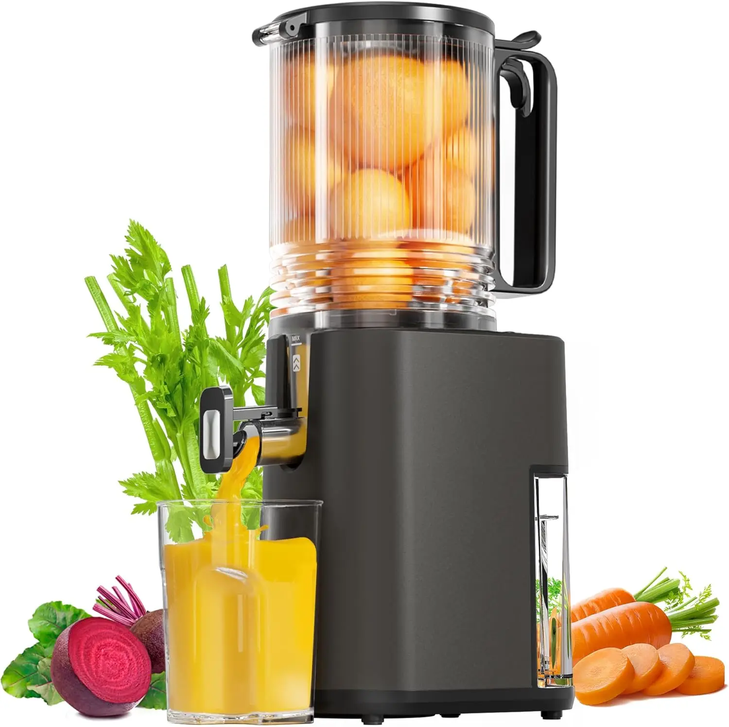 

5.5-Inch Wide Feed Chute Cold Press Juicer, Slow Masticating for Whole Fruits & Vegetables, Gray