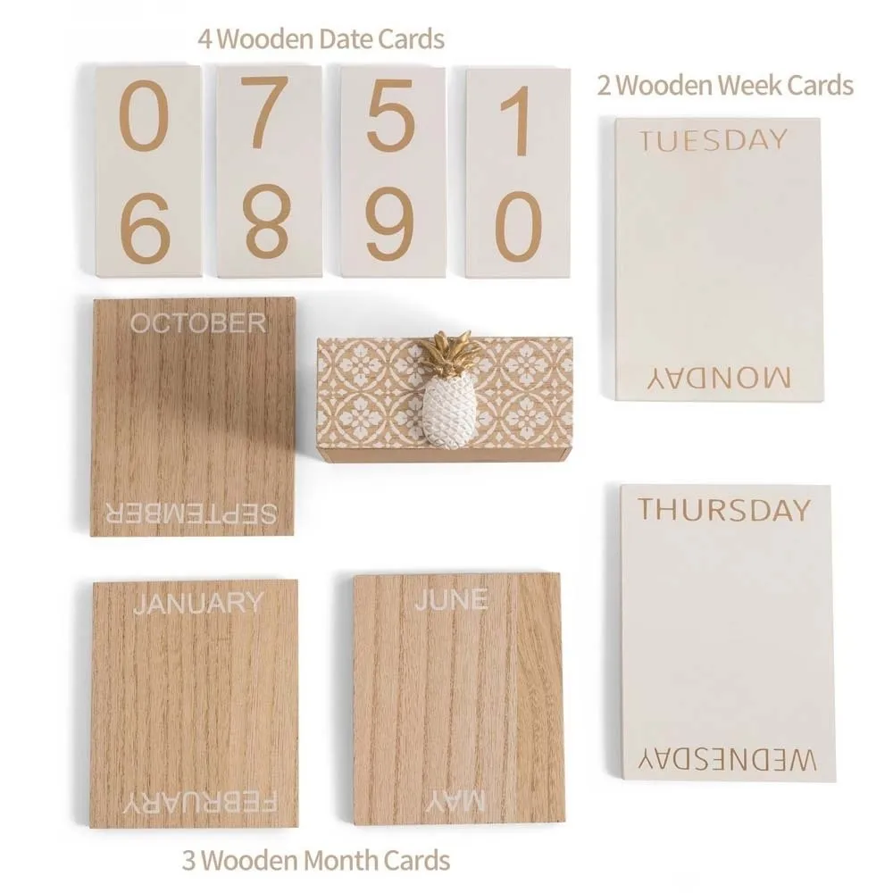 

Aesthetic Wooden Perpetual Calendar Cactus Pineapple Desk Calendar Ornament Reusable Manual Date Display Ornament Bedside Table