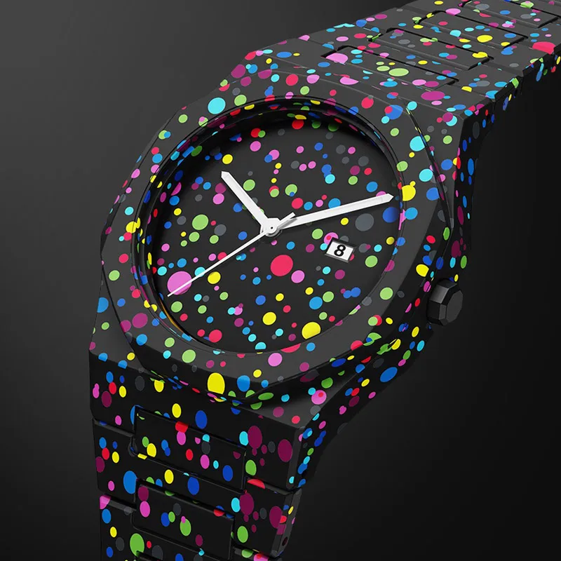 GOGARAMA Trendy Colored Polka Dot Dial Calendar Waterproof Men's and Women's Sports Watch Lightweight Plastic Quartz Clock Gift