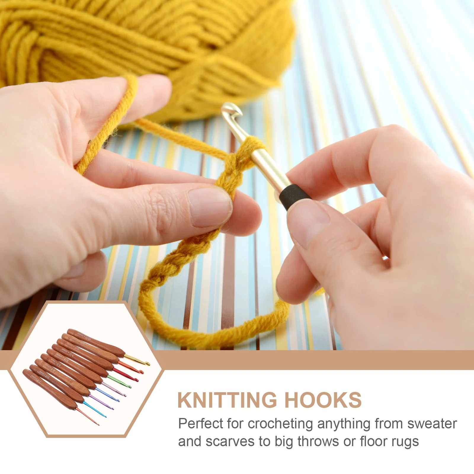 

9pcs Crochet Hooks Wood Handle Aluminum Yarn Needles Knitting Tools DIY Hats Sweater Gloves Scarves Beginner Crocheters
