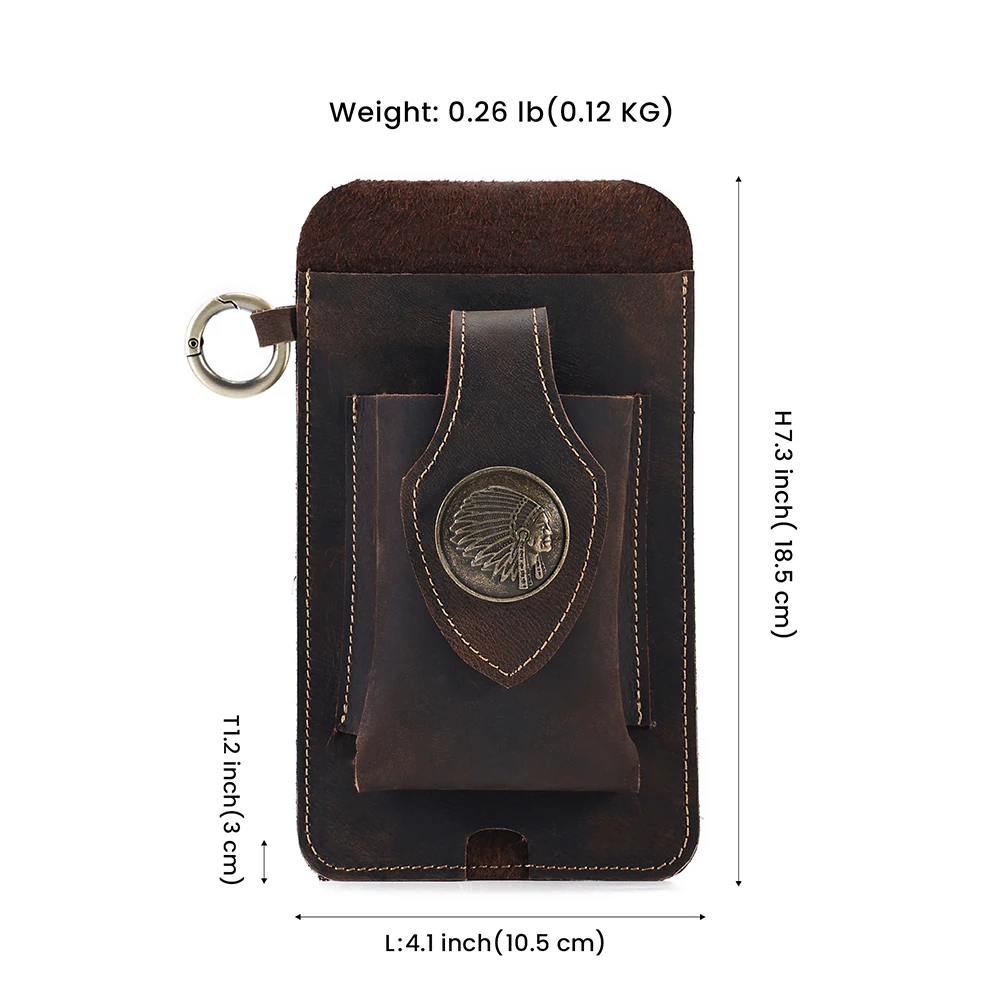 Riñoneras con cinturón de cuero genuino para hombre, funda para teléfono Retro portátil multifuncional, bolso para cigarrillos con llavero, regalo de cuero