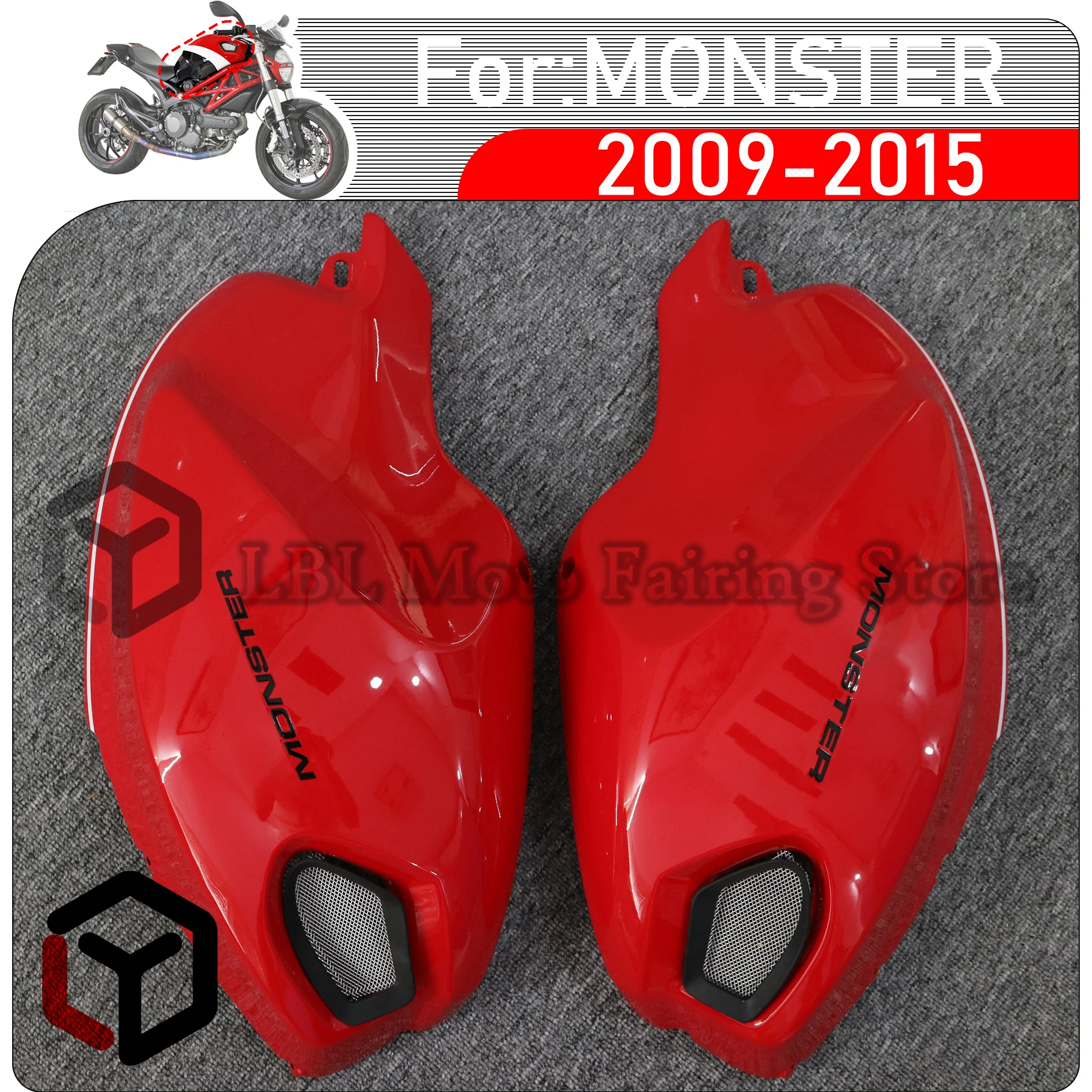 

For Ducati Monster 696 795 796 M 1100 1100S EVO 2009~2015 ABS injection molding Motorcycle Left Right Side Tank Cover fairing