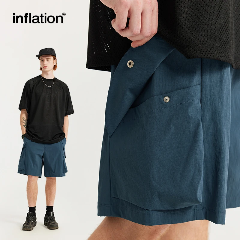 INFLATION Plaid Stretch Sports Shorts Men's Trendy Casual Loose Fit Multi-Pocket Shorts