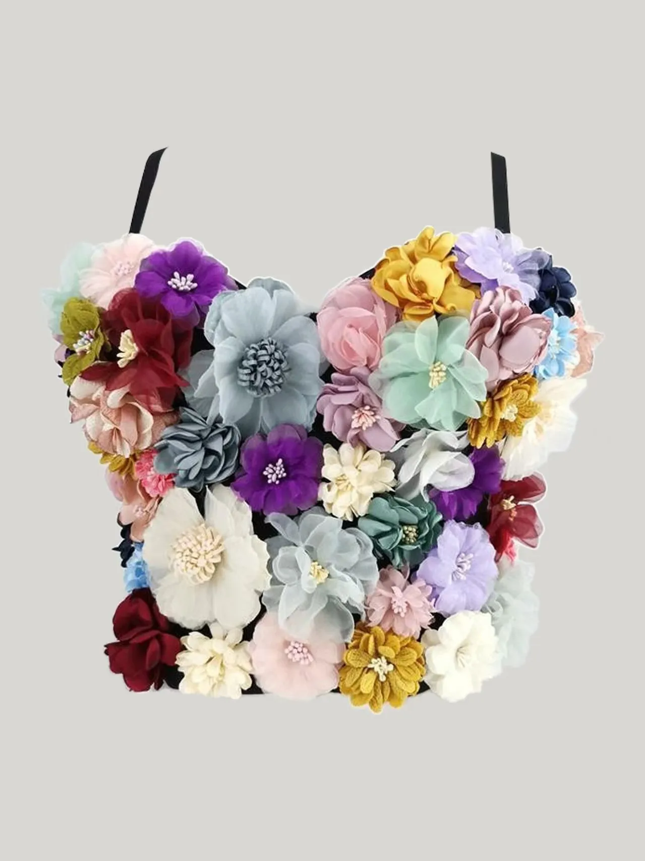 

French flower color matching vest bra integrated camisole, fashionable and elegant fishbone bra