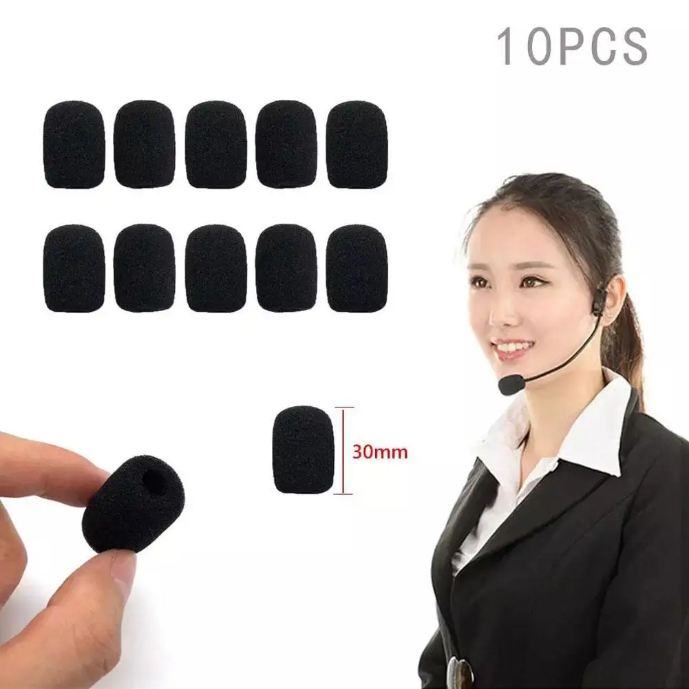 10Pcs Black Mic Protector Replacement Headset Foam Covers Windscreen Windshield Sponge Covers Microphone Cover for Meeting Mic