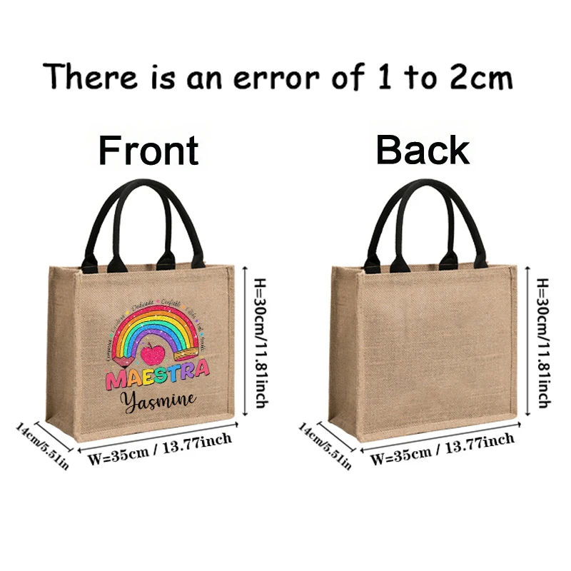 Maestra Customized Name Linen Tote Bag Organizer New Fashion Shoulder Bag Travel Storage Handbag Shopping Bags Gift for Teachers