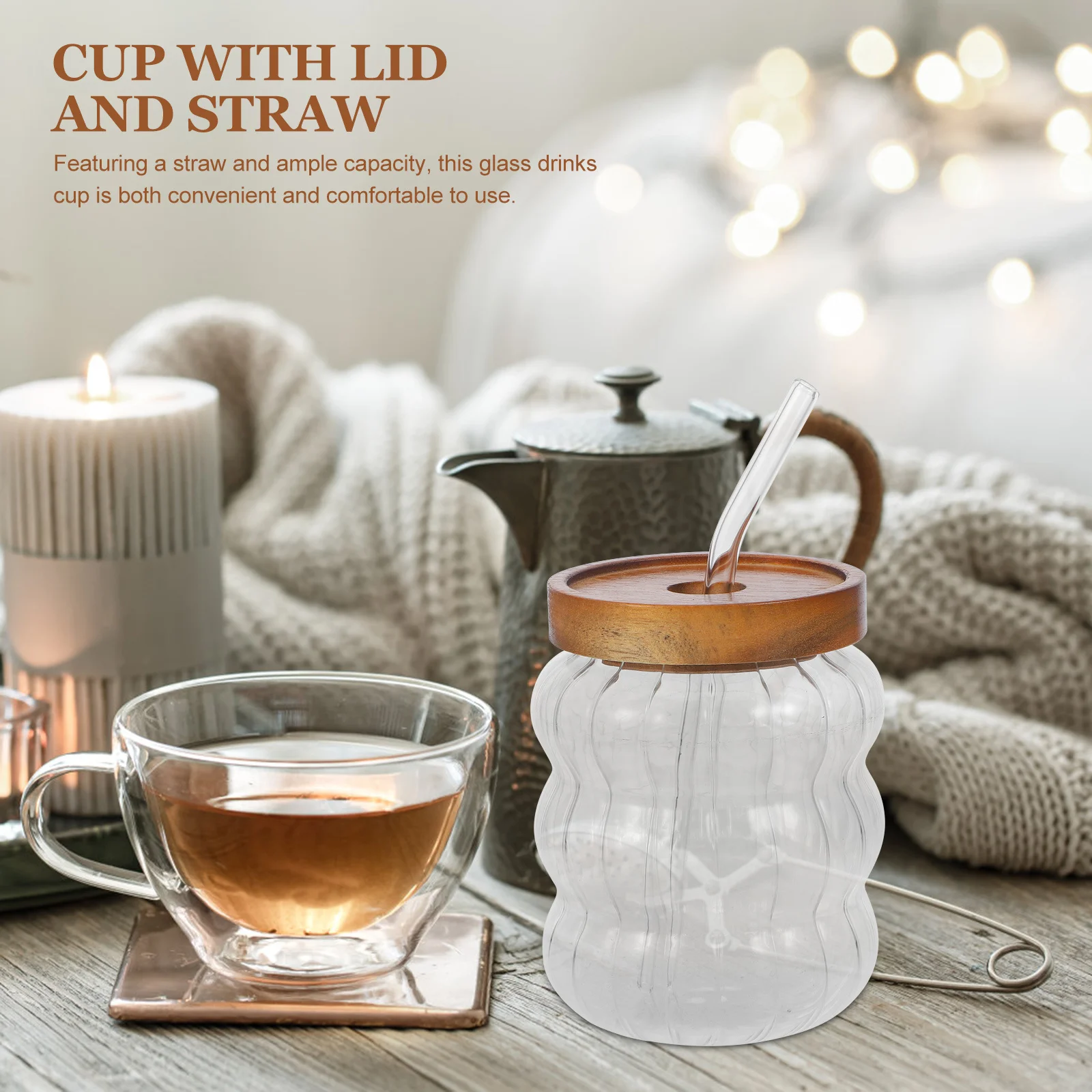 

1Set Stylish Glass Tumbler with Lid and Straw Portable Clear Juice Bottle for Cold Drinks Coffee Water Easy to Clean