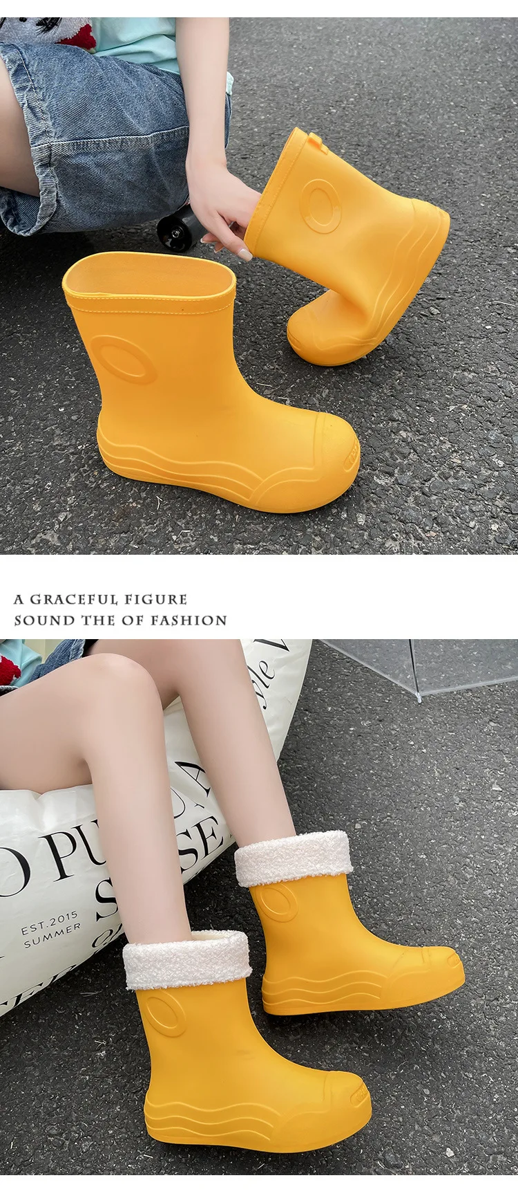 Plus Size 35-42 wasserdichte Regenstiefel für Damen, modische, leichte Gummistiefel, rutschfeste große Regenschuhe für Damen, Schwarz, Blau – Detail 17