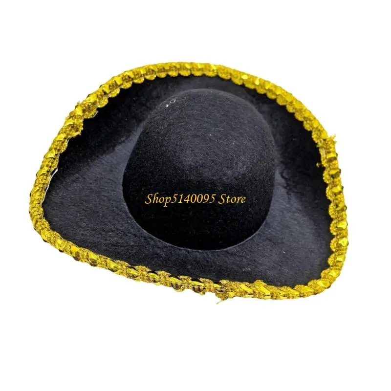 DXAE kostuum caps zwart vilt piraat hoed grappige feesthoed gele rand hoed piraat feesthoed Halloween cosplay kostuum kinderen