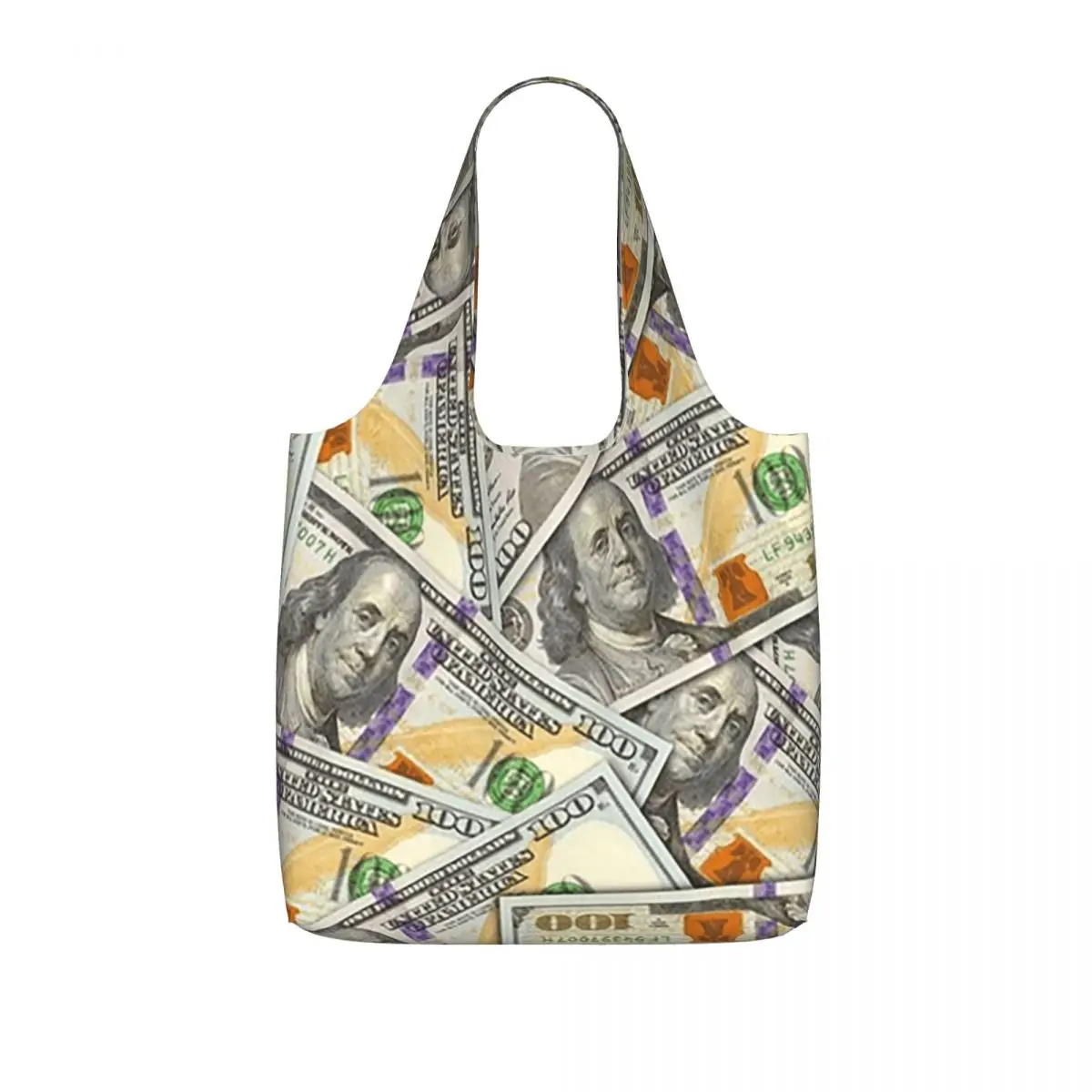 Giant Money Background 100 Dollar Bills Shopping Tote Bag Canvas Large Capacity Shoulder Bags Shopper Grocery Handbag for Women