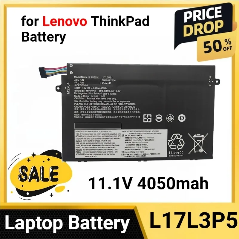 

L17L3P51 for Lenovo ThinkPad Battery for E480 E485 E490 E495 E580 E585 E590 E595 E14/E15 R480 R490 L17M3P52 11.1V 4050mah