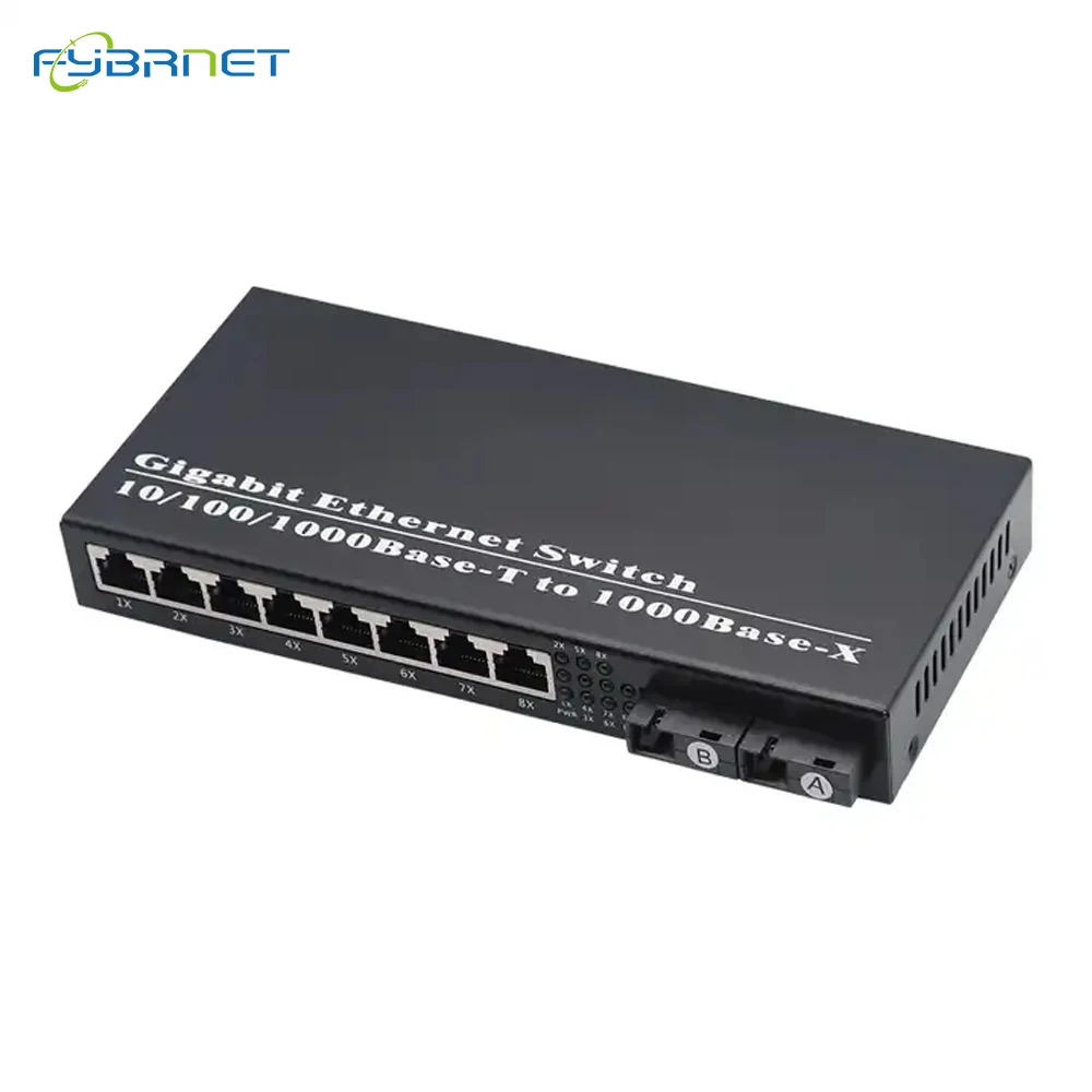 Gigabit Ethernet Fiber Switch Media Converter 8 RJ45 UTP and 2 SC fiber Port Transceiver 20KM SC Single Mode 10/100/1000M