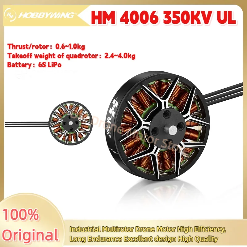 

Hobbywing HM 4006 UL 350KV Brushless Motor Thrust/rotor 0.6~1.0kg Max thrust 2.2kg for Multicopters Diy Rc Aircraft Drone Parts