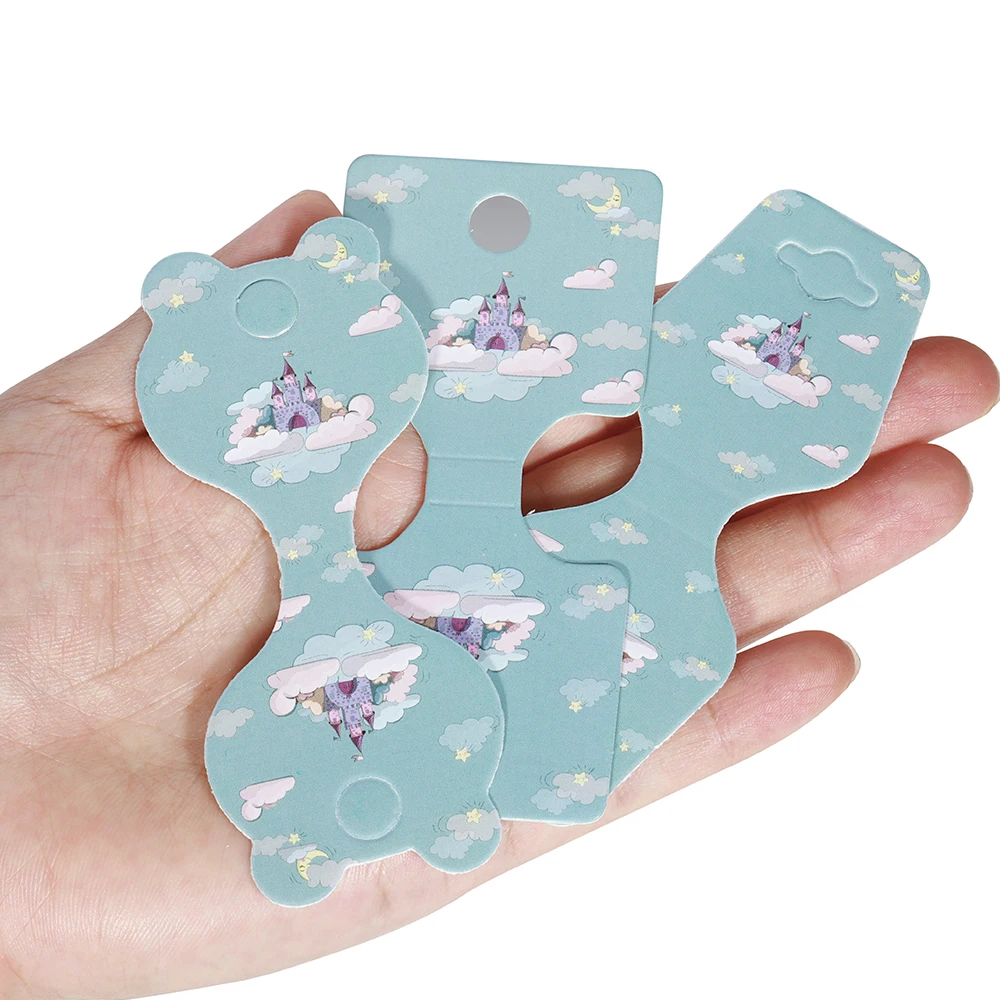 50pcs Blue Paper Cards Price Tags Display Card Holder for Hairband Bracelets Jewelry Storage Packaging Handmade DIY Accessories