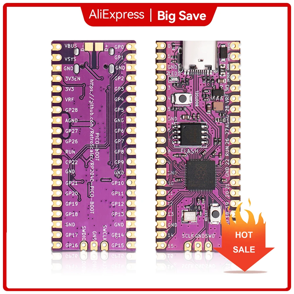 2024 Newest Raspberry Pi Pico Purple Board RP2040 Dual-Core 264KB of SRAM 16MB Flash Memory Low-Power Sleep