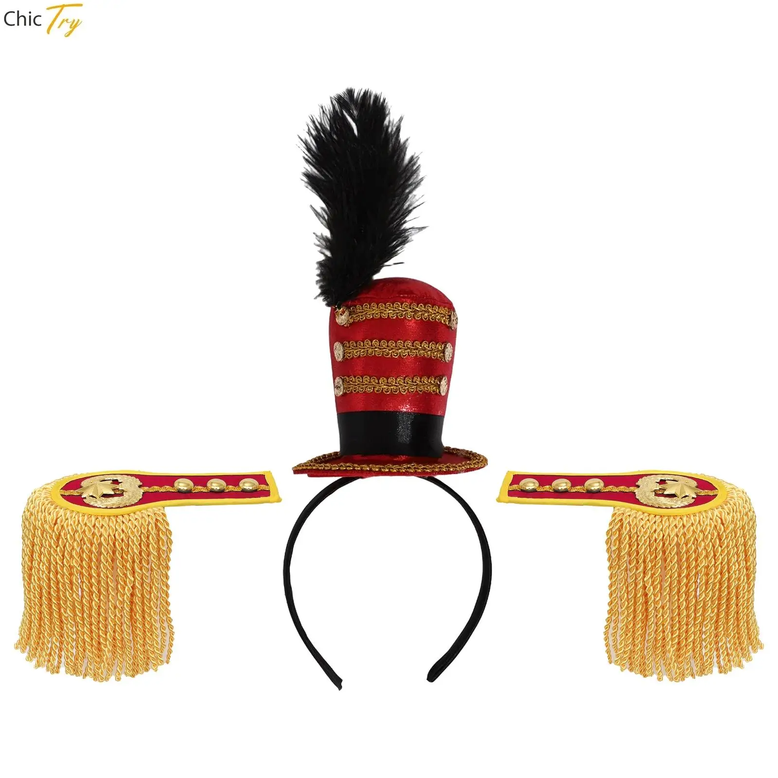 

Ringmaster Headband Shoulder Epaulettes Gold Fringe Epaulets Boards Shoulders for Drum Horn Band Uniform Decoration Pad Costume