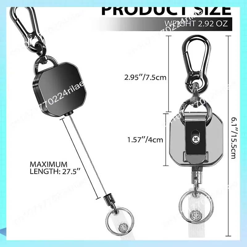 A17Z Keychain Heavy Duty Metal ID Badge Holder Key Reel Carabiner Keychain With Belt Clip