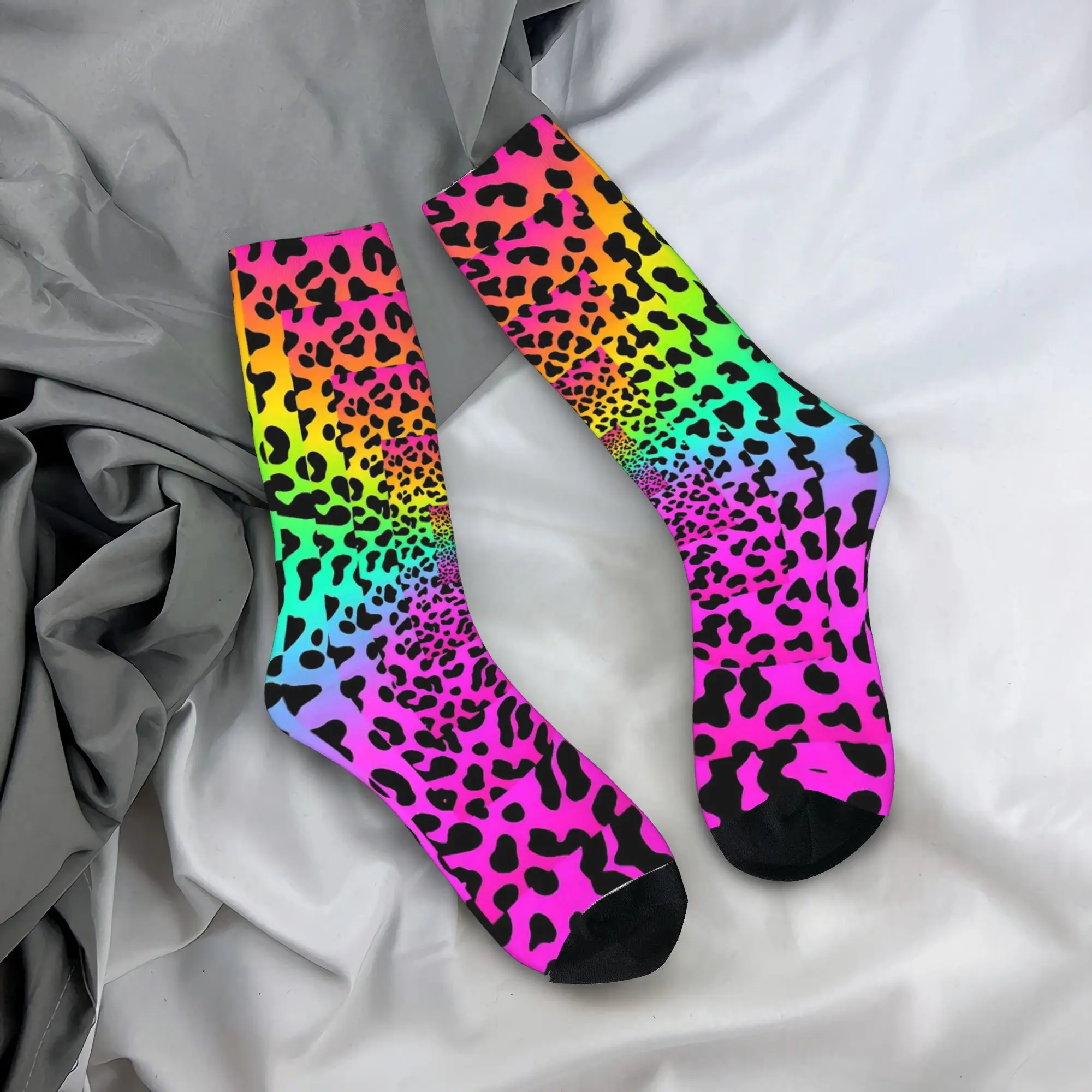 Psychedelic 80s Leopard Stockings Women Men Abstract Art Socks Quality Gothic Socks Spring Skateboard Anti Skid Socks Gift