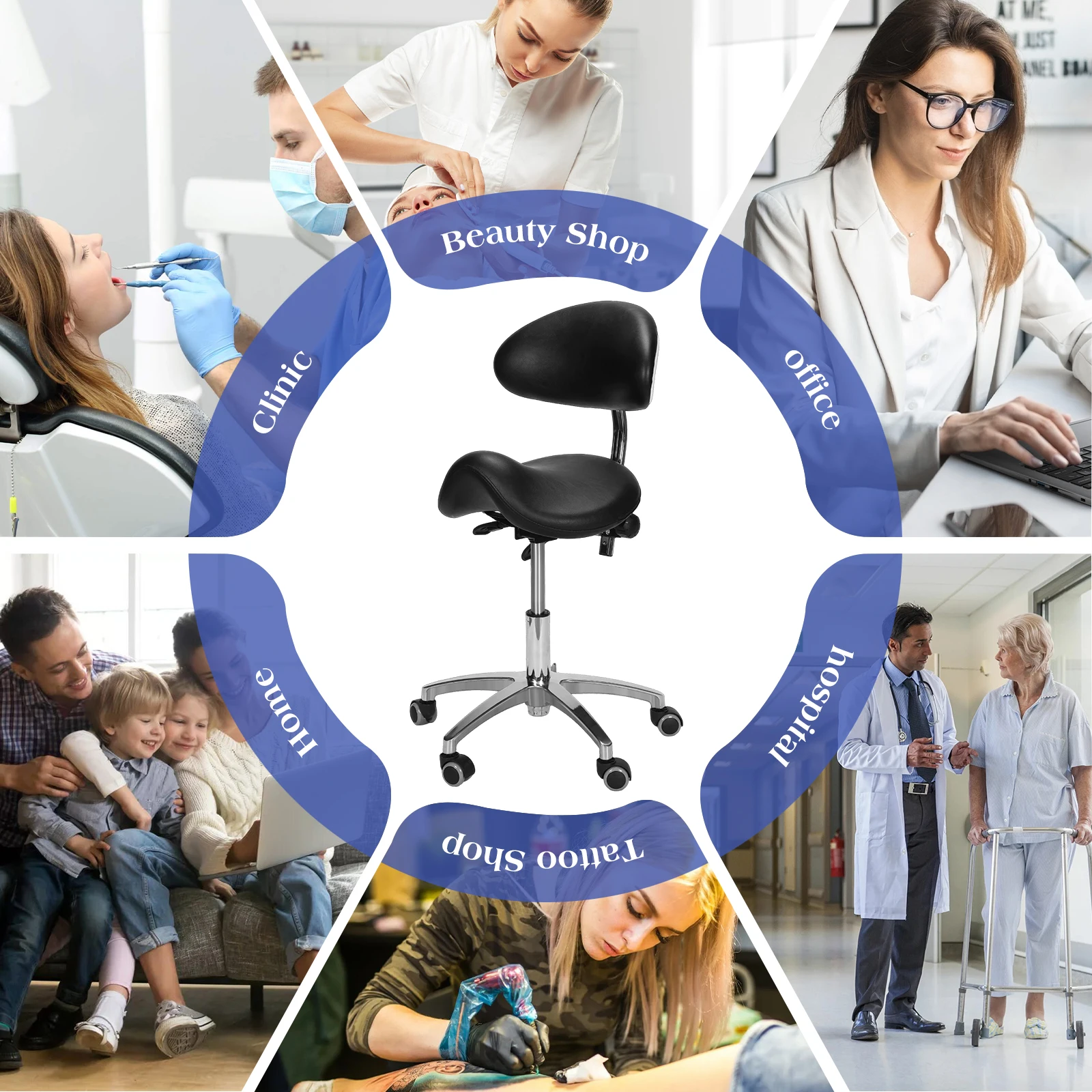 

Регулируемый стул-седло на колесиках с поддержкой спины, высота 19.93-21.65 дюймов, для парикмахеров, стоматологов, салонов, тату-салонов