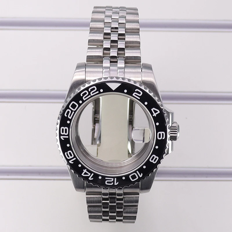 40mm Luxury Watch Case For Nh35 Nh36 Miyota 8215 Eta 2824 PT5000 Movement Black GMT Bezel Sapphire Glass 316L Jubilee Bracelet