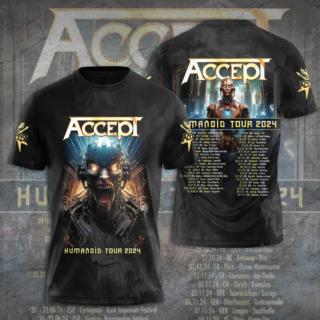Vintage Men's T-shirt Classic Band Accept 3D Printed T Shirts Man Women Hip Hop Short Sleeve Tee Fashion Street Men Top Clothing