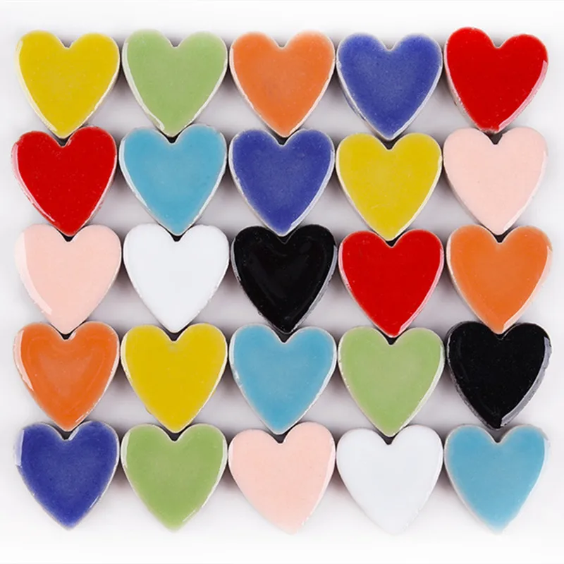 Colorful Ceramics Heart-shaped Mosaic Fragments Stones, DIY Handmade Stickers, Children\'s Creative Decoration Accessories, 20Pcs