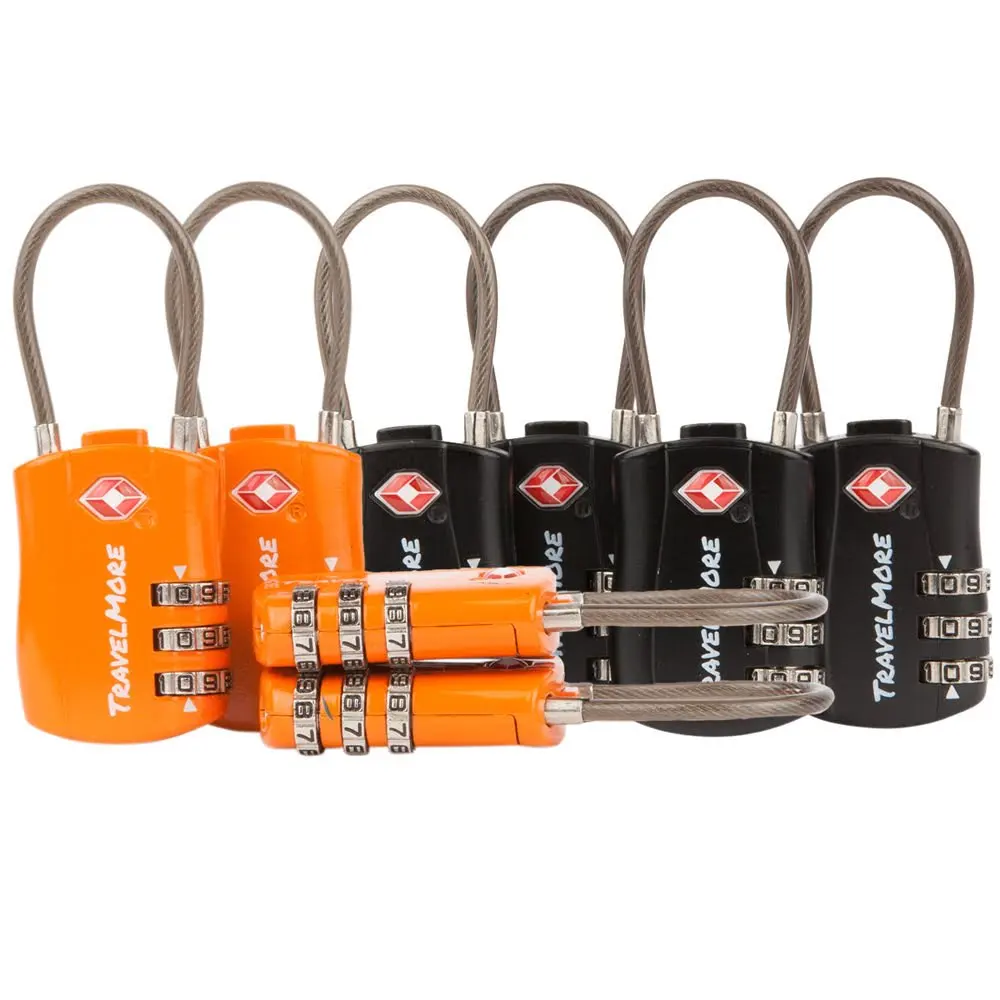 

8 Pack TSA Approved Travel Combination Cable Luggage Locks for Suitcases - 4 Black & 4 Orange