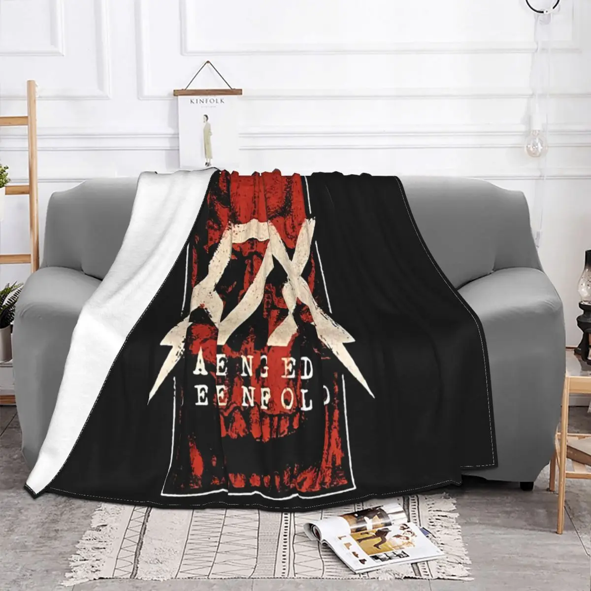 Avenged Sevenfold 2016 Men's Average Black Red Swea Tour Spelling Skull Logo Throw Blanket