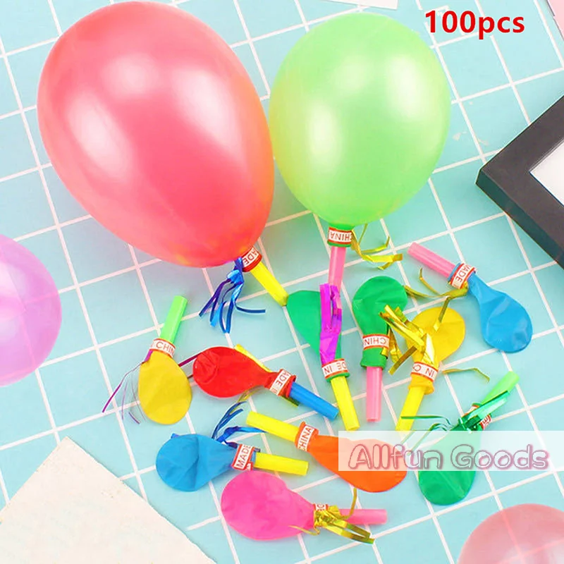 100Pcs Gold Thread Balloon Whistle Kids Birthday Party Favor Pinata Filler Easter Children's Day Carnival Party Favor Decoration