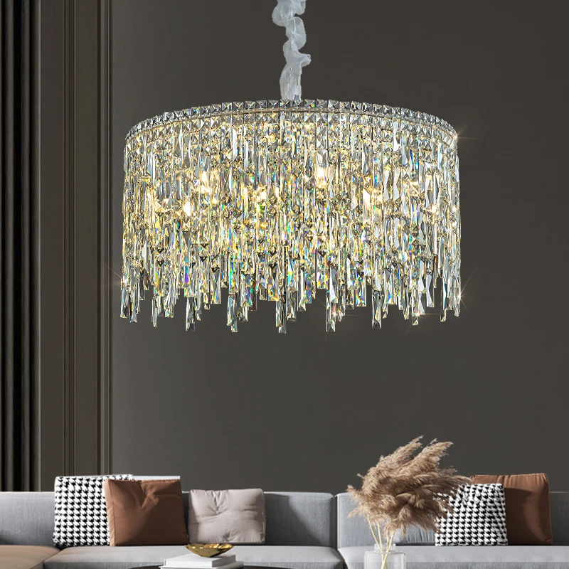 Modern LED Strip Tassel Ceiling Chandeliers K9 Crystal Living Dining Room Pendant Lamp Home Decor Hanging Light Luster Fixtures