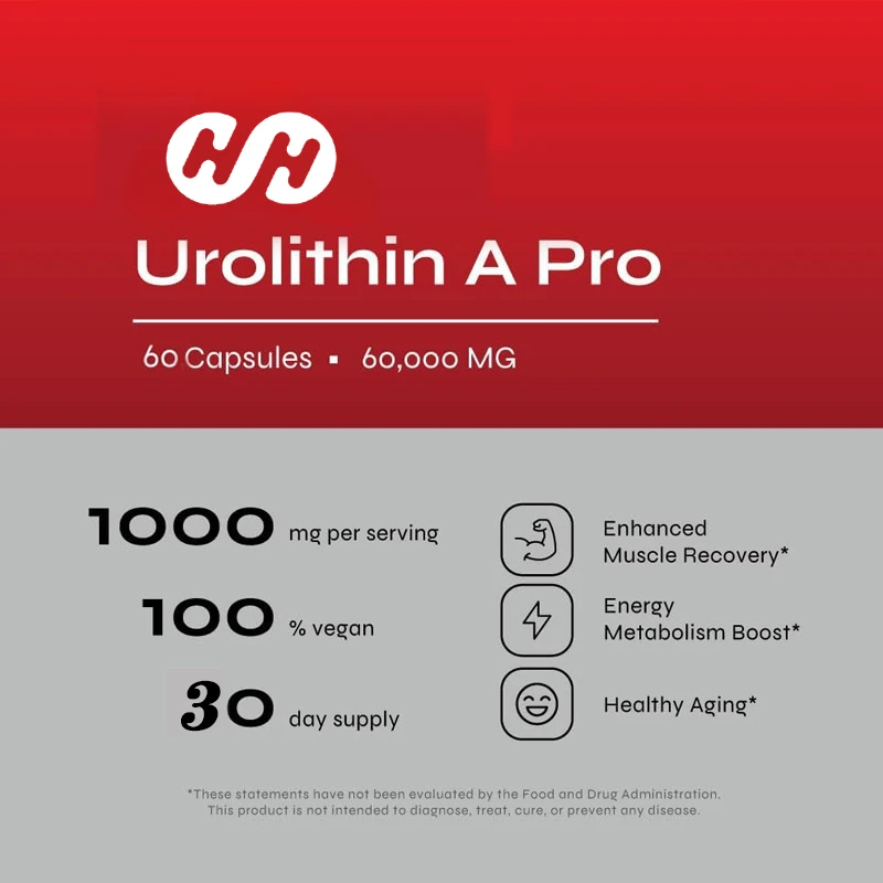 Urolithin A Capsules -1000 Mg, 60 Capsules for Advanced Cellular Health and Vitality, Healthy Aging, 60000 Mg Ultrafine Powder