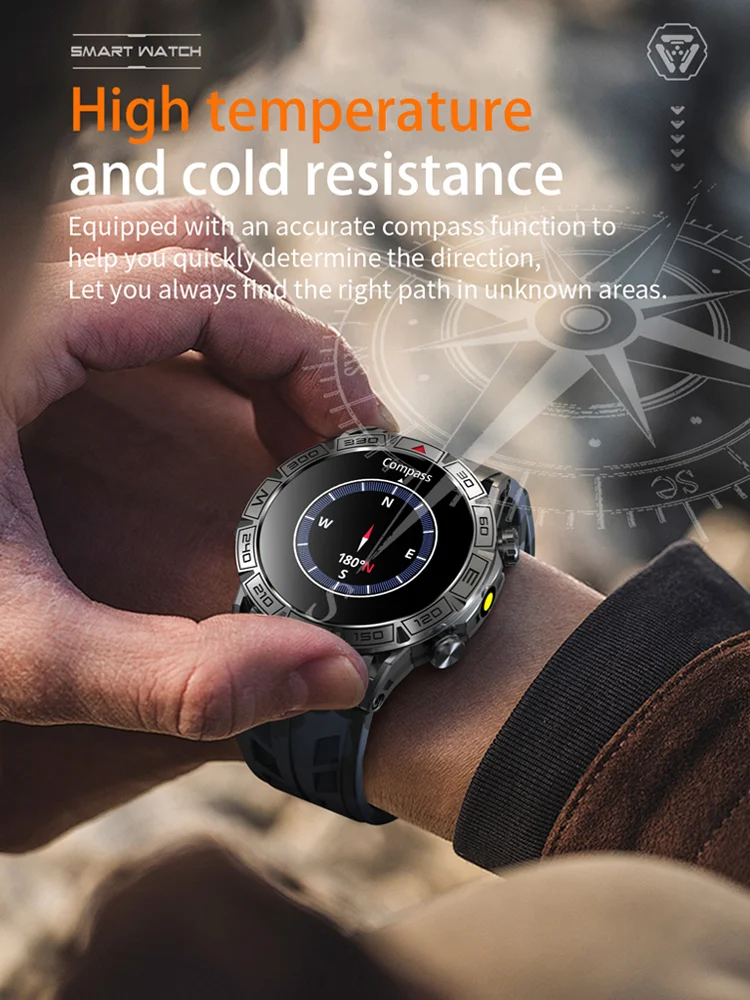 2025 novo relógio inteligente para esportes ao ar livre para homens, lanterna, bússola de medição de altura e pressão, chamada bluetooth rastreador de fitness